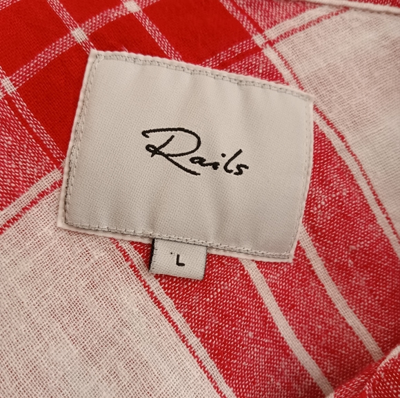 Rails Amelie Red, White & Blue Plaid Gauzy Linen Cropped Tie Shirt Top - Picture 6 of 8